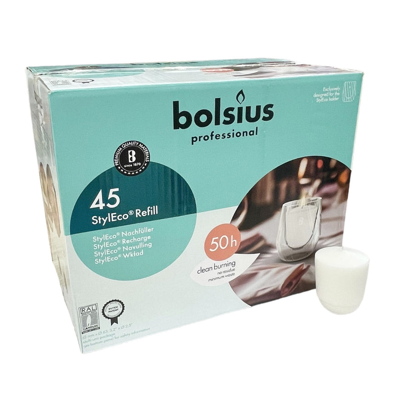 Ανταλλακτικό Κερί 82/63mm Bolsius StylEco Refill 50 Ωρών - Λευκό (Κιβώτιο 45μχ)