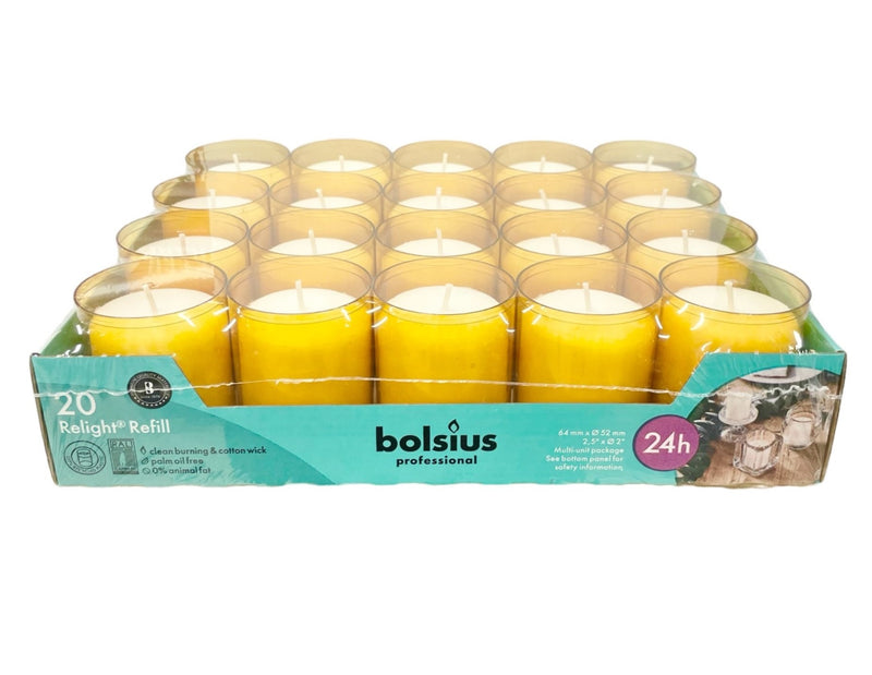 Ποτήρι Relight Refill 20άδα Bolsius Professional 24 Ωρών - Κίτρινο