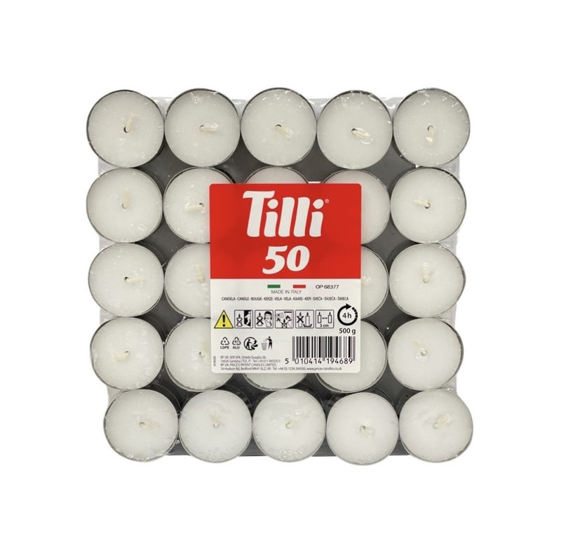 Ρεσώ 50άδα Tilli Candles (Α' ποιότητας) 4 Ωρών - Λευκό (Κιβώτιο 16τμχ)